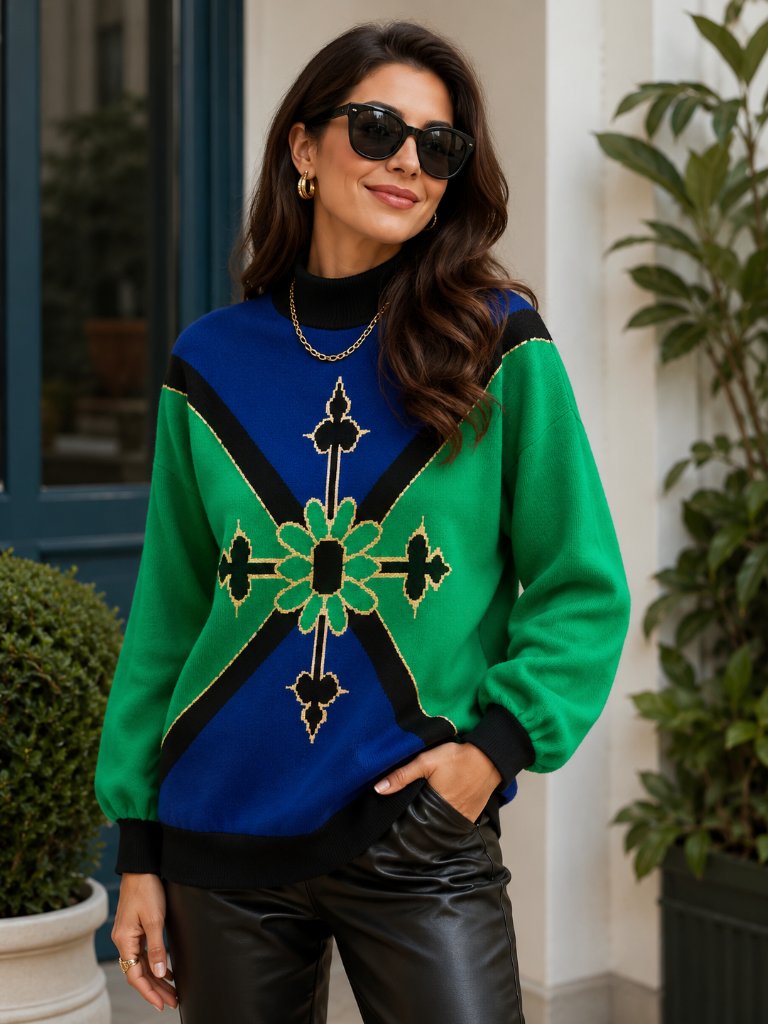 St. John By Marie Gray Vintage Colorblock Intarsia Luxury Knit Sweater Sz Xl /L